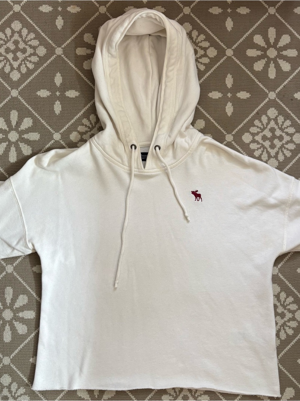 Womens White Hooded Sweatshirt with Red Moose Logo small